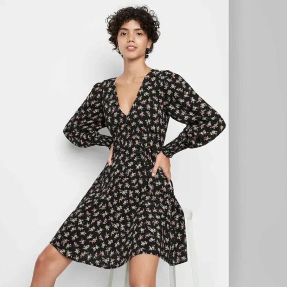 Wild Fable Long Sleeve Faux Wrap Dress S
